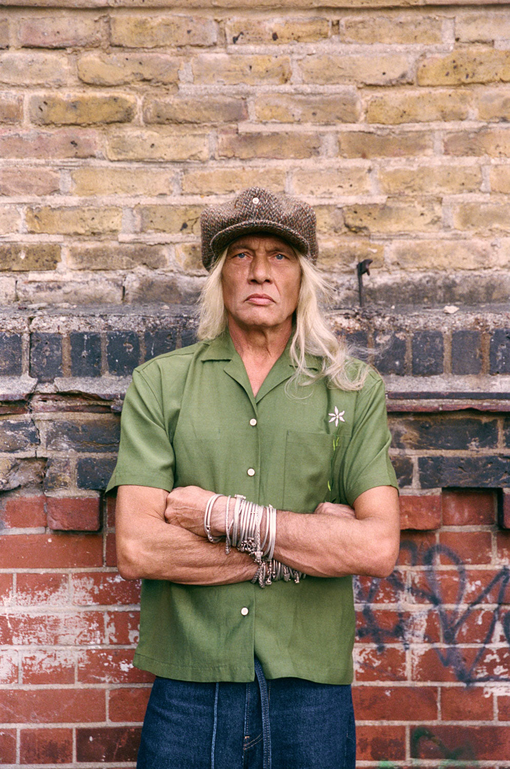 Frances unisex Cuban shirt in olive green, relaxed short sleeve fit made in London by Saywood