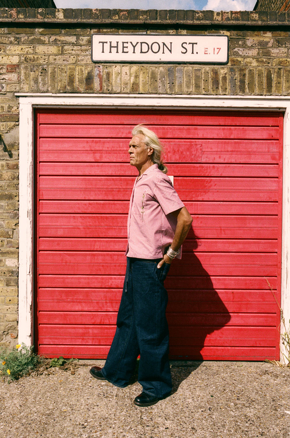 Frances unisex Cuban shirt in berry red stripe, relaxed short sleeve fit made in London by Saywood