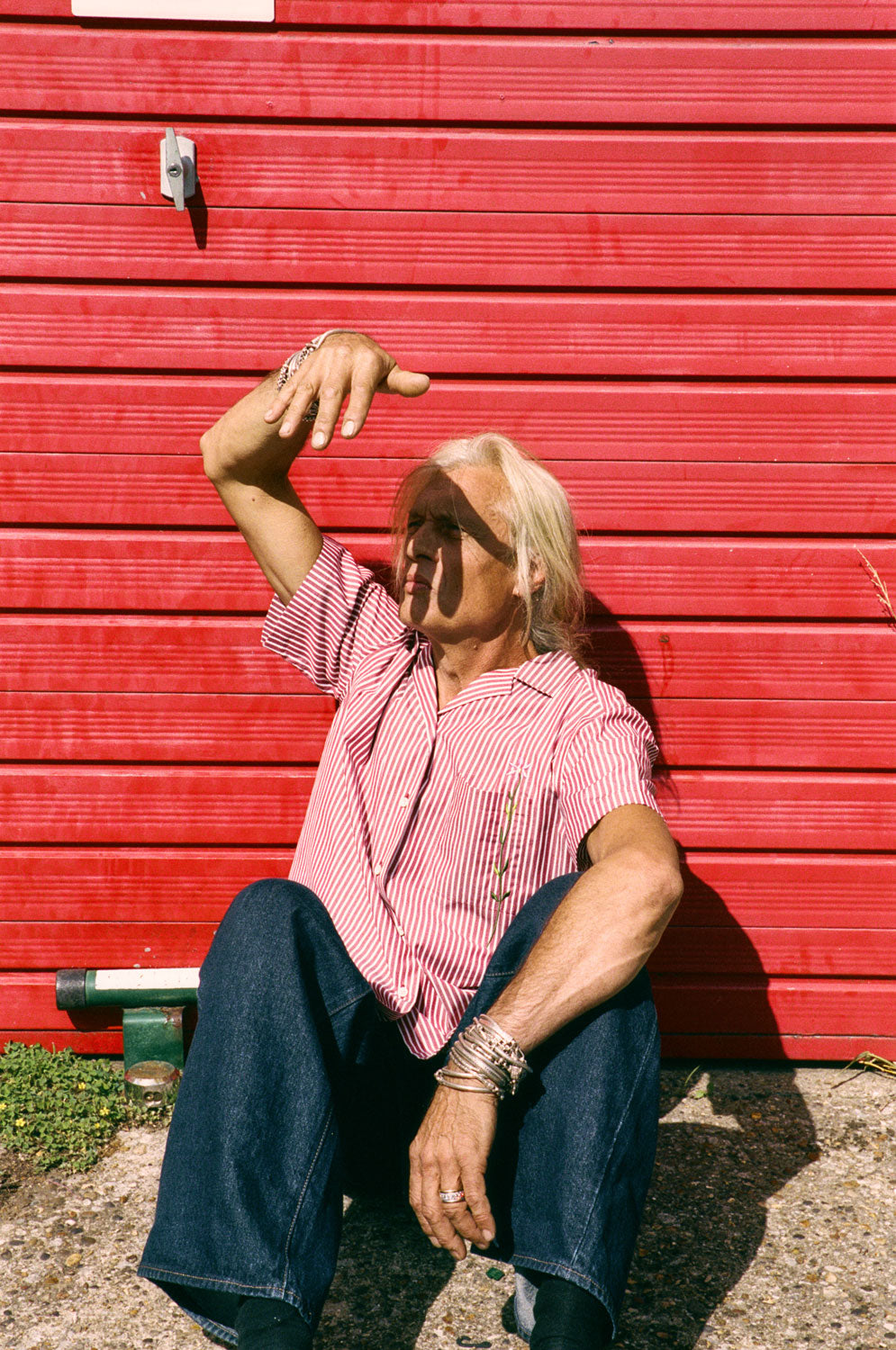 Frances berry red stripe Cuban shirt with relaxed short sleeve fit, sustainable surplus cotton made in London by Saywoo