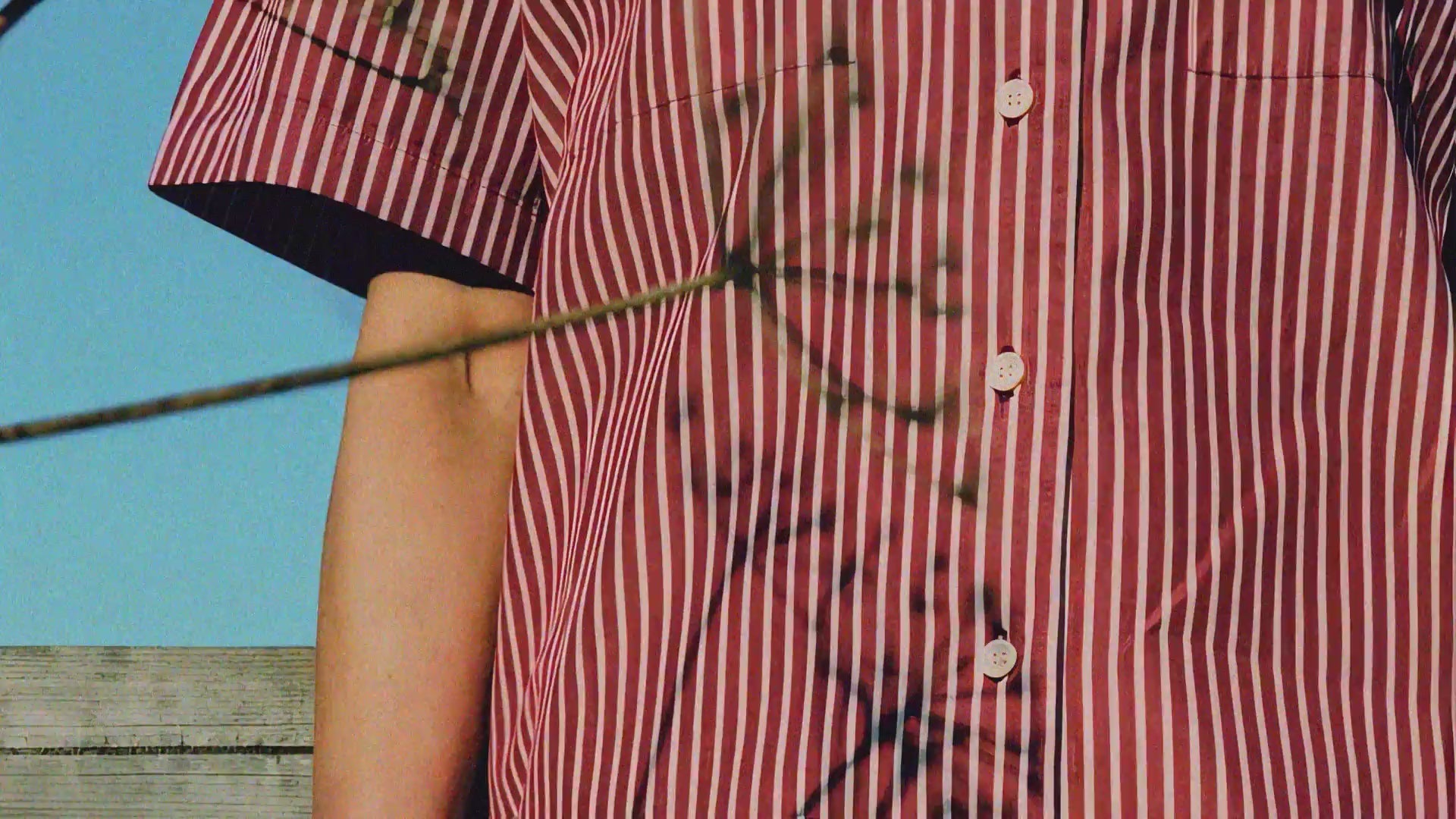 Frances Unisex Cuban Shirt with short sleeves in red and white stripe cotton - made in London by Saywood